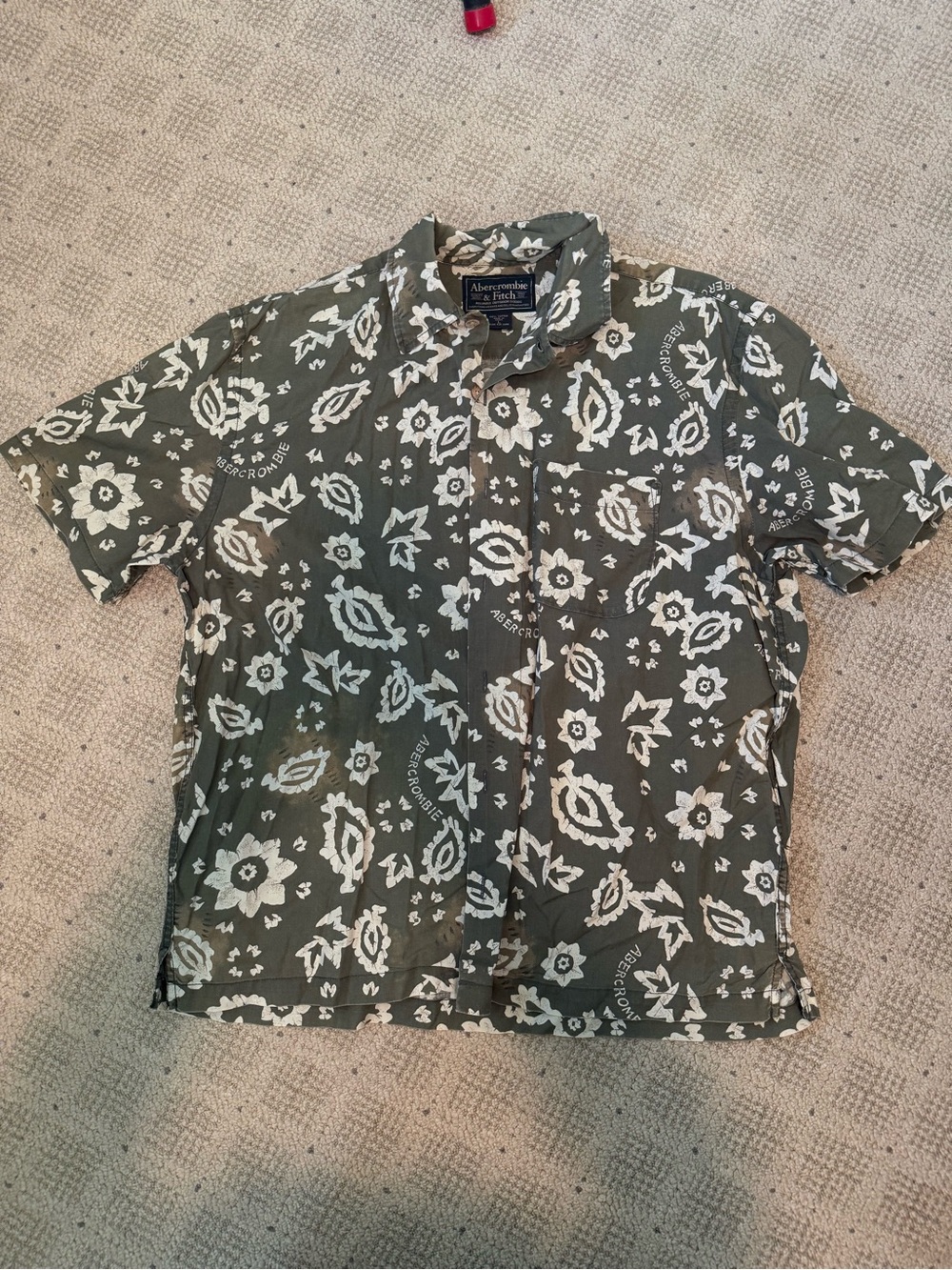 Abercrombie & Fitch Olive Green Floral Button-Up Shirt